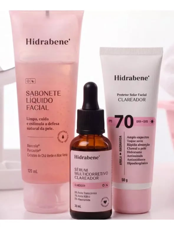 Hidrabene Kit Linha Clareadora Sabonete Serum E Protetor 70